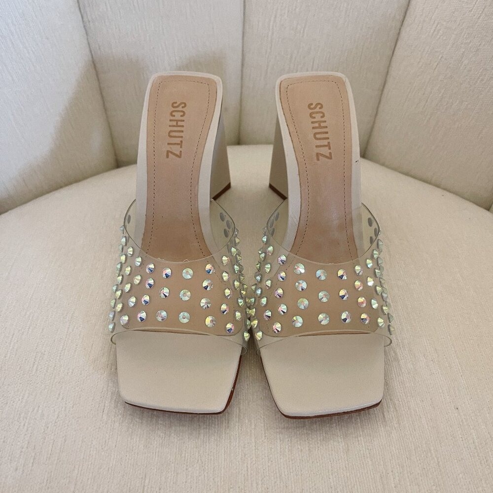Schutz Lizah Crystal - Creme/White - Size 7.5